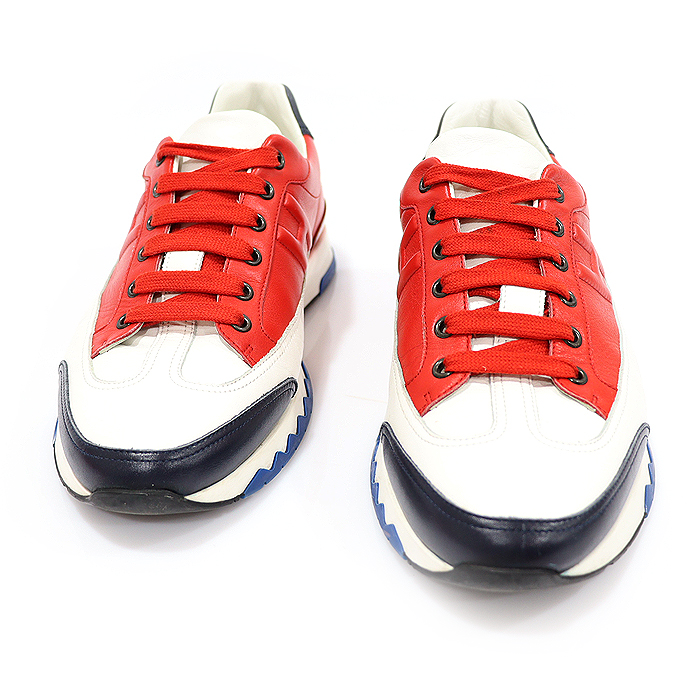 Hermes 191395ZH White Red Multi-Color Kafskins TRAIL Trail Men&#039;s Sneakers 42