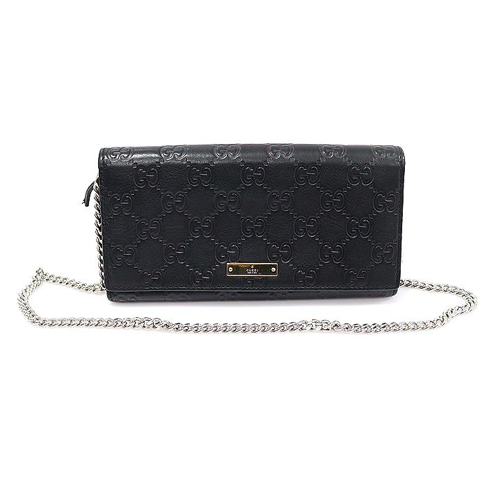 Gucci (Gucci) 170426 Black Cima Leather Gold Chain Long Wallet