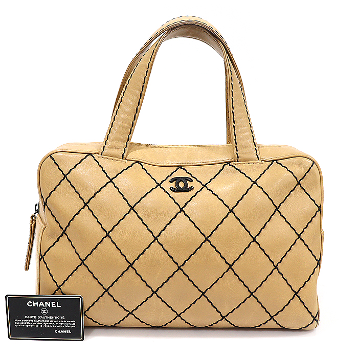 Chanel (Chanelle) A14692 Beige Carpskin CC Logo Wild Stitch Tote Bag (No. 6)