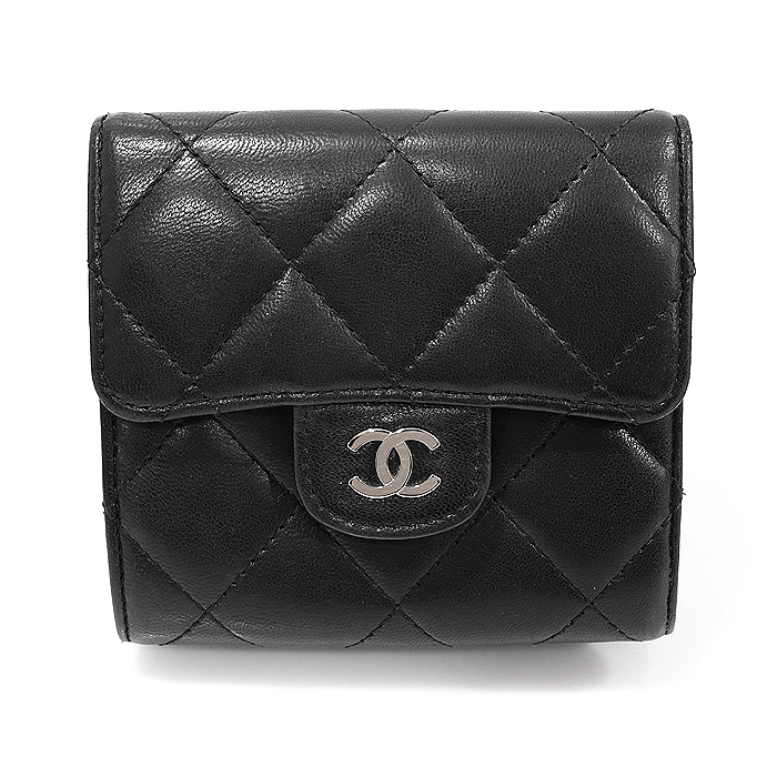 Chanel A31507 Black Ramskin Quilting Matrasay Silver Yard CC Logo Double Half Wallet (No. 12)