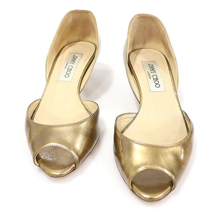 Jimmy Choo Metallic Gold Face Brushred Leather NYON Keaton Hill Pumps Women&#039;s Shoes 36.5