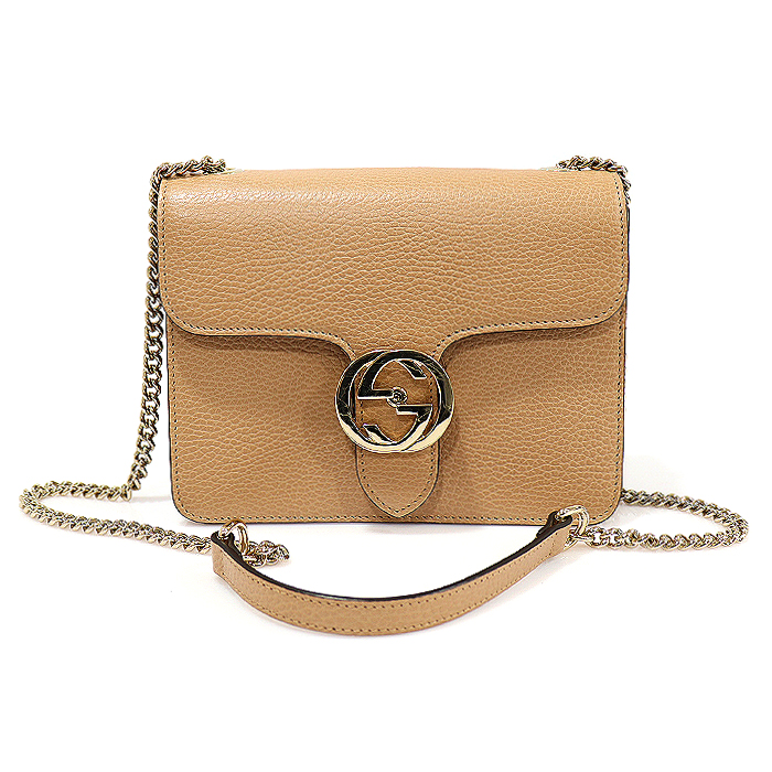 Gucci (Gucci) 510304 Beige Leather Interlocking GG Gold Chain Mini Shoulder Bag