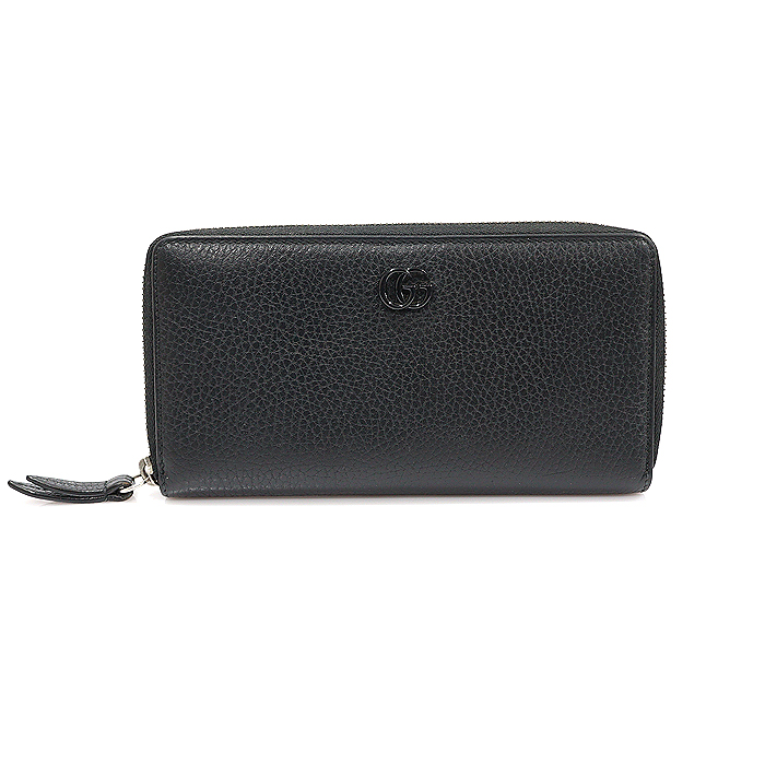 Gucci (Gucci) 456117 Black Texture Leather Resin Metal GG Mamon Zipper Long Wallet