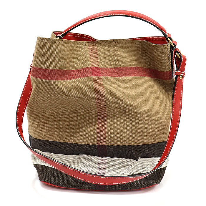 Burberry 39457281 Red Leather Check Ashby Bean Medium Hobo 2WAY