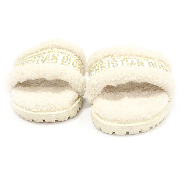 Dior (Christian Dior) KCQ551ELK_S46U White Shearing Wool Embroidery Cotton DWAY Mule Women&#039;s Slipper Sandals 38