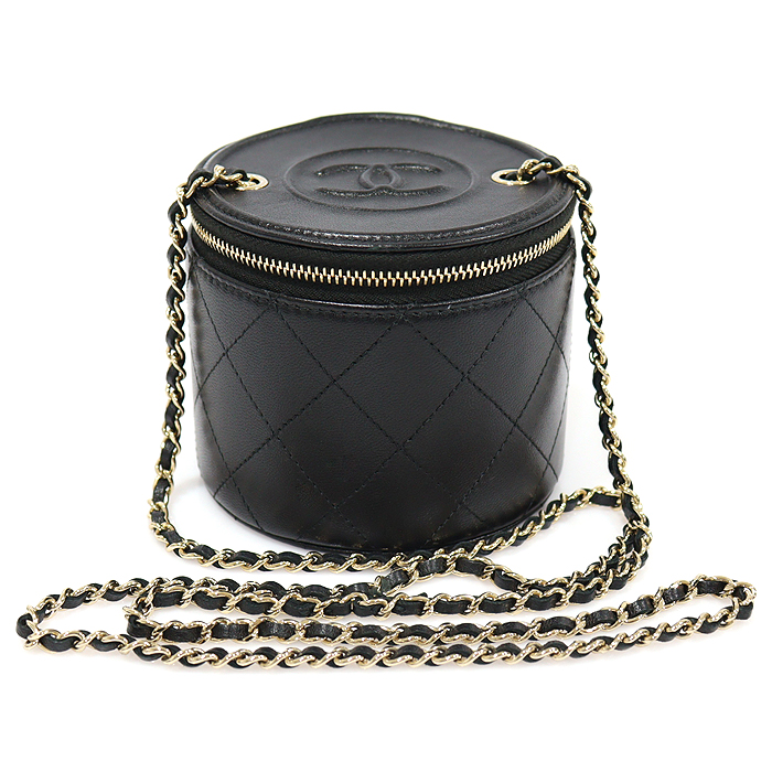 Chanel AP2193 Black Ramskin CC Logo Quilting Gold Gold Chain Round Vanity Small Cross Bag (No. 31)