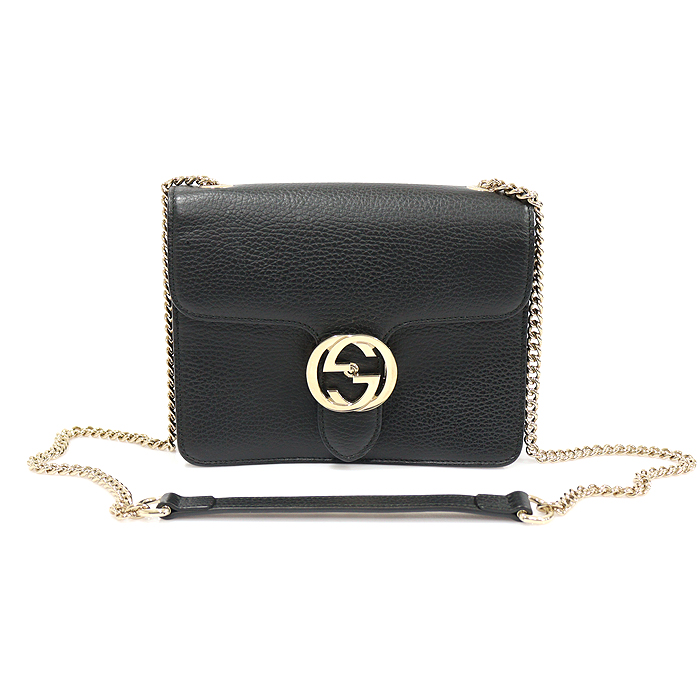 Gucci (Gucci) 510304 Black Leather Interlocking GG Gold Chain Mini Shoulder Bag