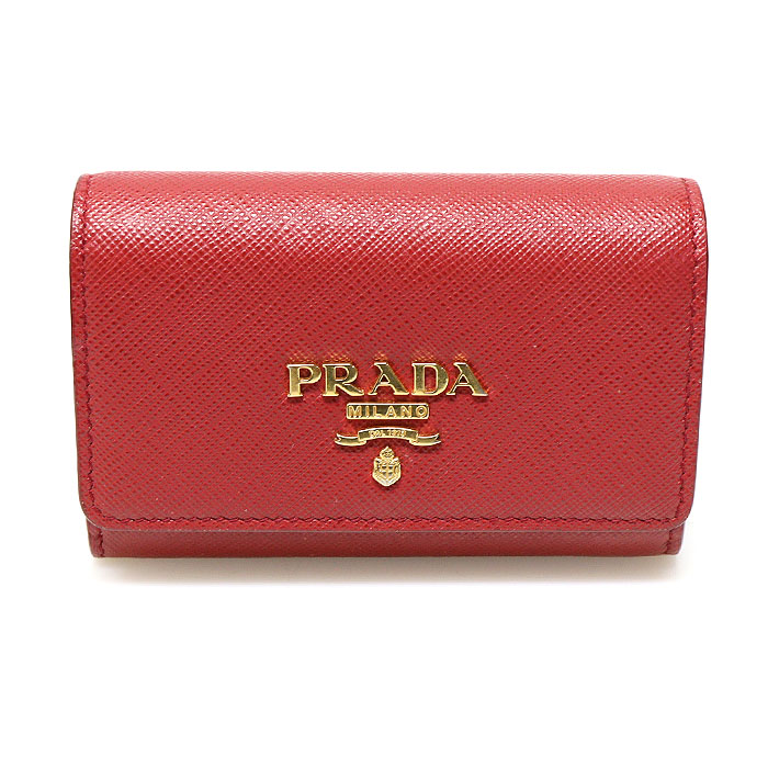Prada(프라다) 1MH027 레드 사피아노 레더 금장 레터링 로고 카드 지갑