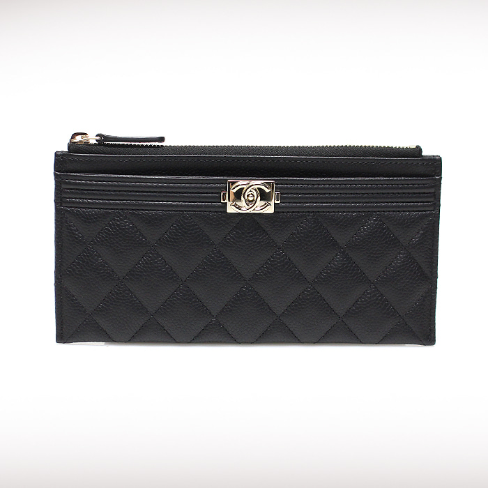 Chanel(샤넬) A81254 블랙 캐비어 은장 보이 샤넬 슬림 장지갑 파우치 (28번대)