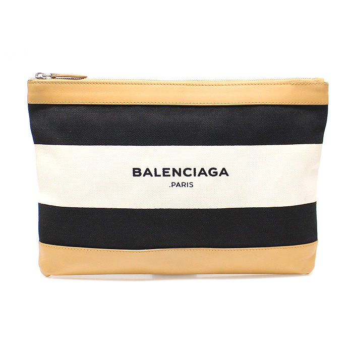Balenciaga(발렌시아가) 420407 블랙 베이지 투톤 코튼 캔버스 네이비 CLIP M 클러치