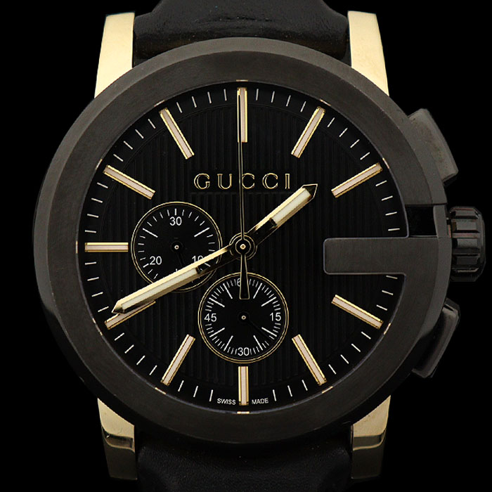 Gucci(구찌) YA101203 101.2 44MM 블랙 골드 쿼츠 101XL G-크로노 가죽밴드 남성 시계