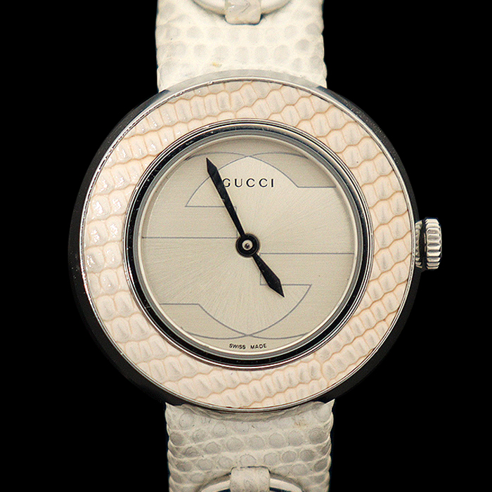 Gucci(구찌) YA129515 129.5 27MM 스틸 쿼츠 U-Play 리자드 밴드 여성 시계