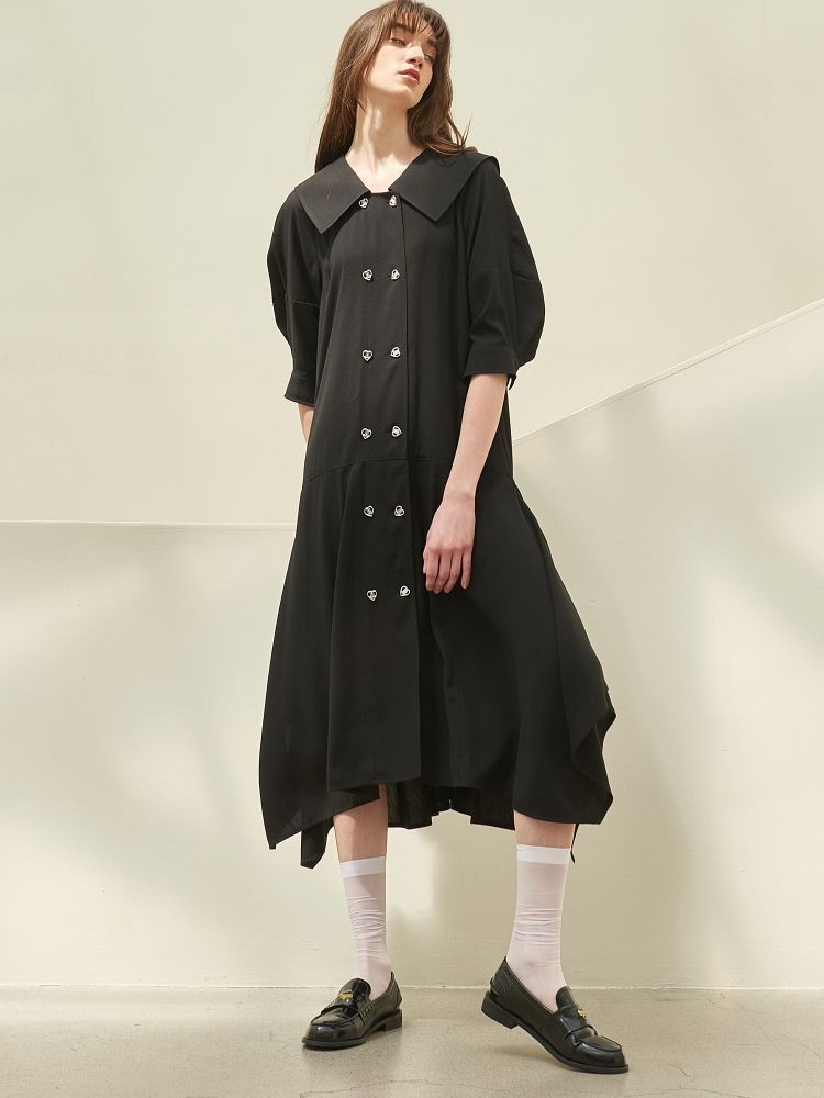 CAPE COLLOR UNBALANCE HAM LINE DRESS_BLACK