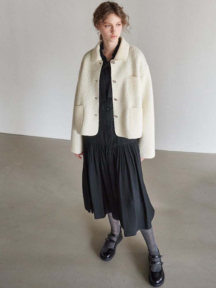 [미테]WOOL BLEND BOUCLE JACKET_IVORY