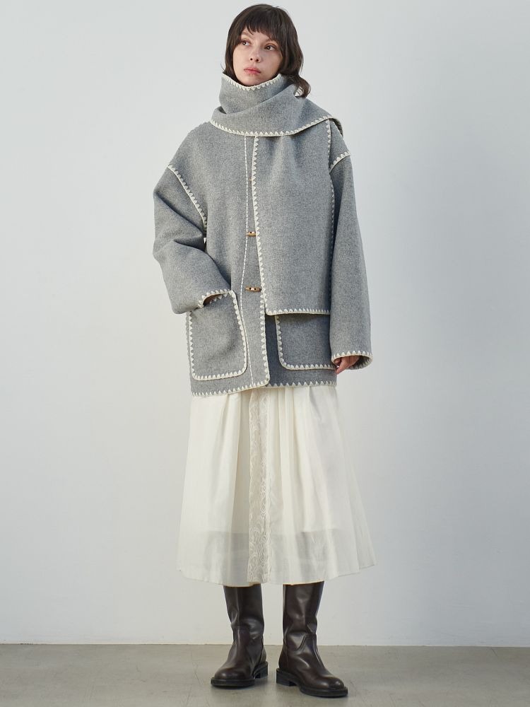 [미테]BRAID LINE MUFFLER COAT_MELANGE GRAY