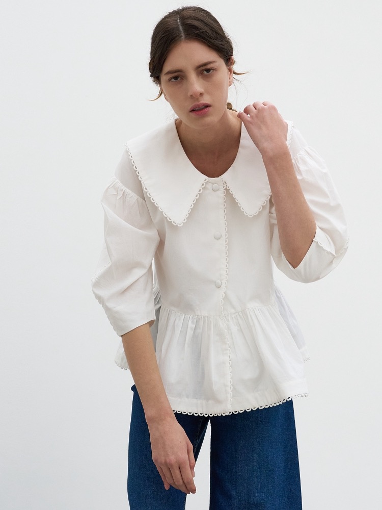 [미테]CAPE COLLOR SHIRRING BLOUSE_WHITE