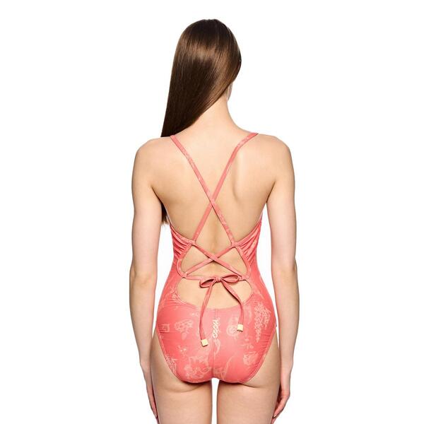 후그 여자 실내 수영복 로코코 버밀리언 미들컷 더블 타이 back WSA2190 디자인 수모 증정
