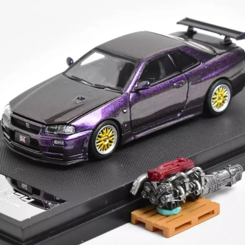 오토모듬 Coolart 1:64 닛산 스카이라인 GT-R (R34) - 퍼플 (엔진모형 포함 / 후드 오픈)