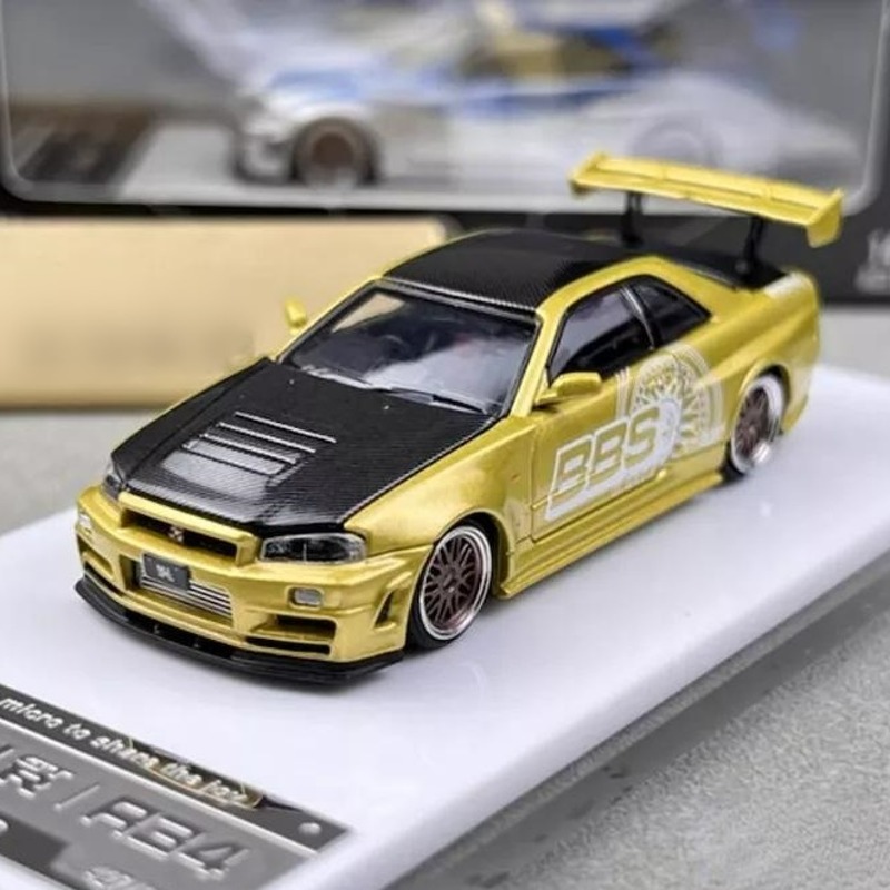 오토모듬 타임마이크로 1:64 닛산 스카이라인 GT-R (R34) Z-Tune 골드 (후드 오픈)