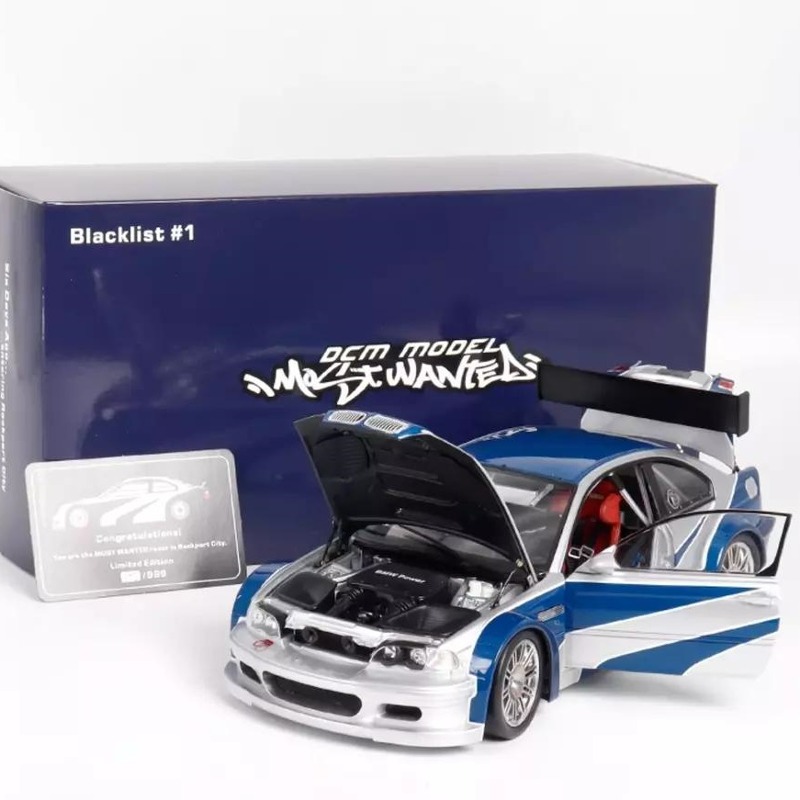 오토모듬 DCM 1:18 BMW M3 (E46) GTR - 실버/블루데칼 (풀오픈 다이캐스트) - 니드포스피드 모스트 원티드