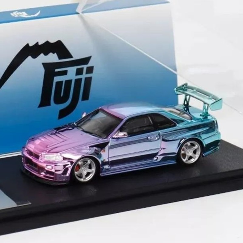 오토모듬 Fuji 1:64 닛산 스카이라인 GT- R (R34) Z-tune 퍼플 / 블루 그라디언트 크롬