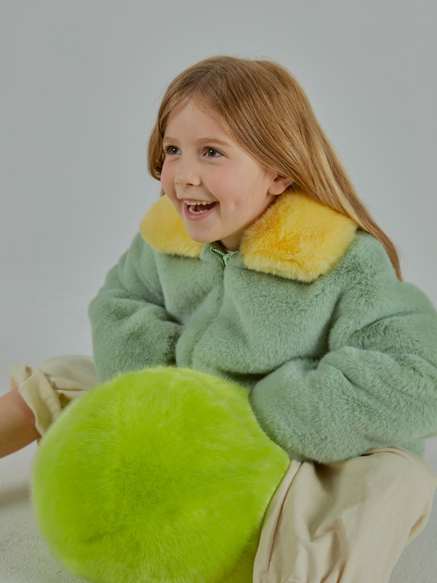 BETTY collar half kids coat [mint&amp;yellow]