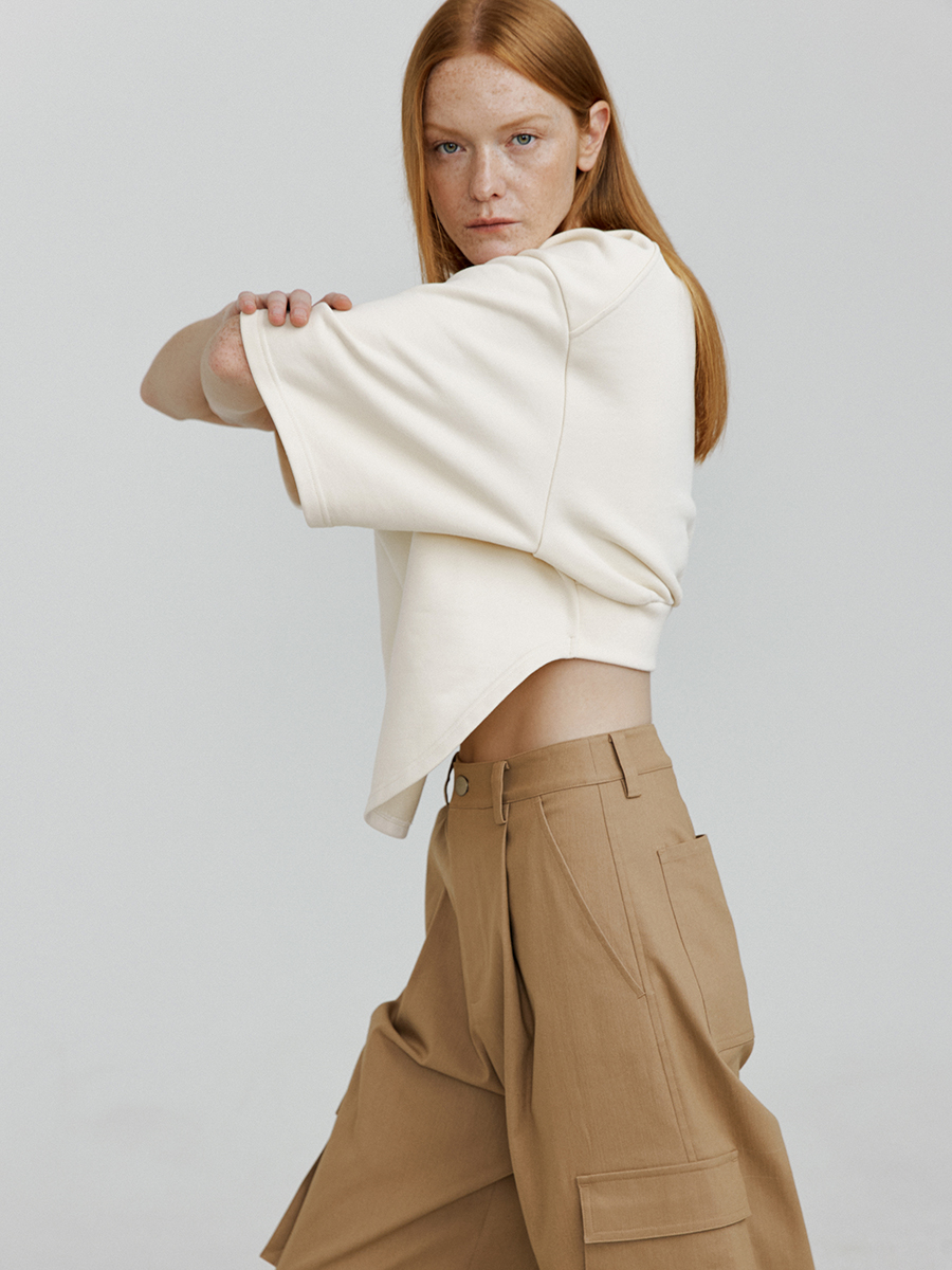 COY Crop shirring sweatshirts [ivory]