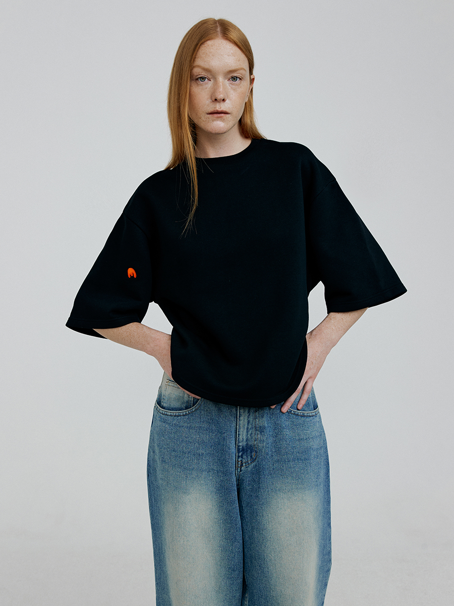 COY Crop shirring sweatshirts [black]