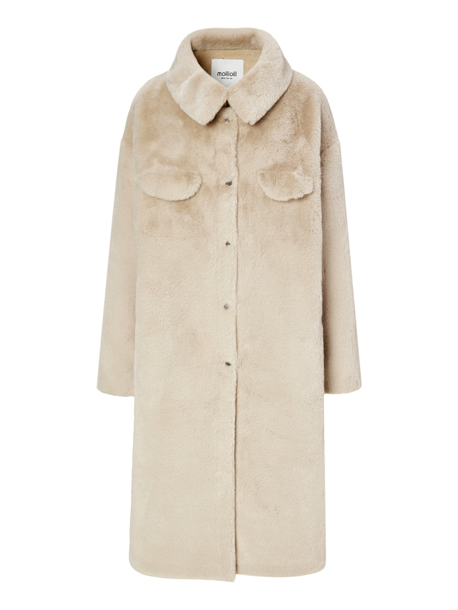 COCO collar long fur coat [beige]