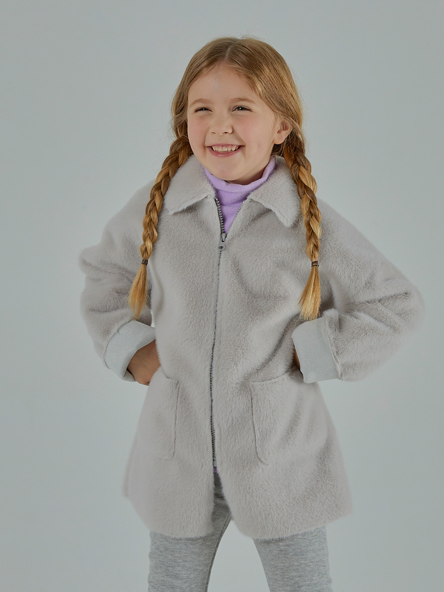 NICOLE basic slim eco fur kids half coat [grey]