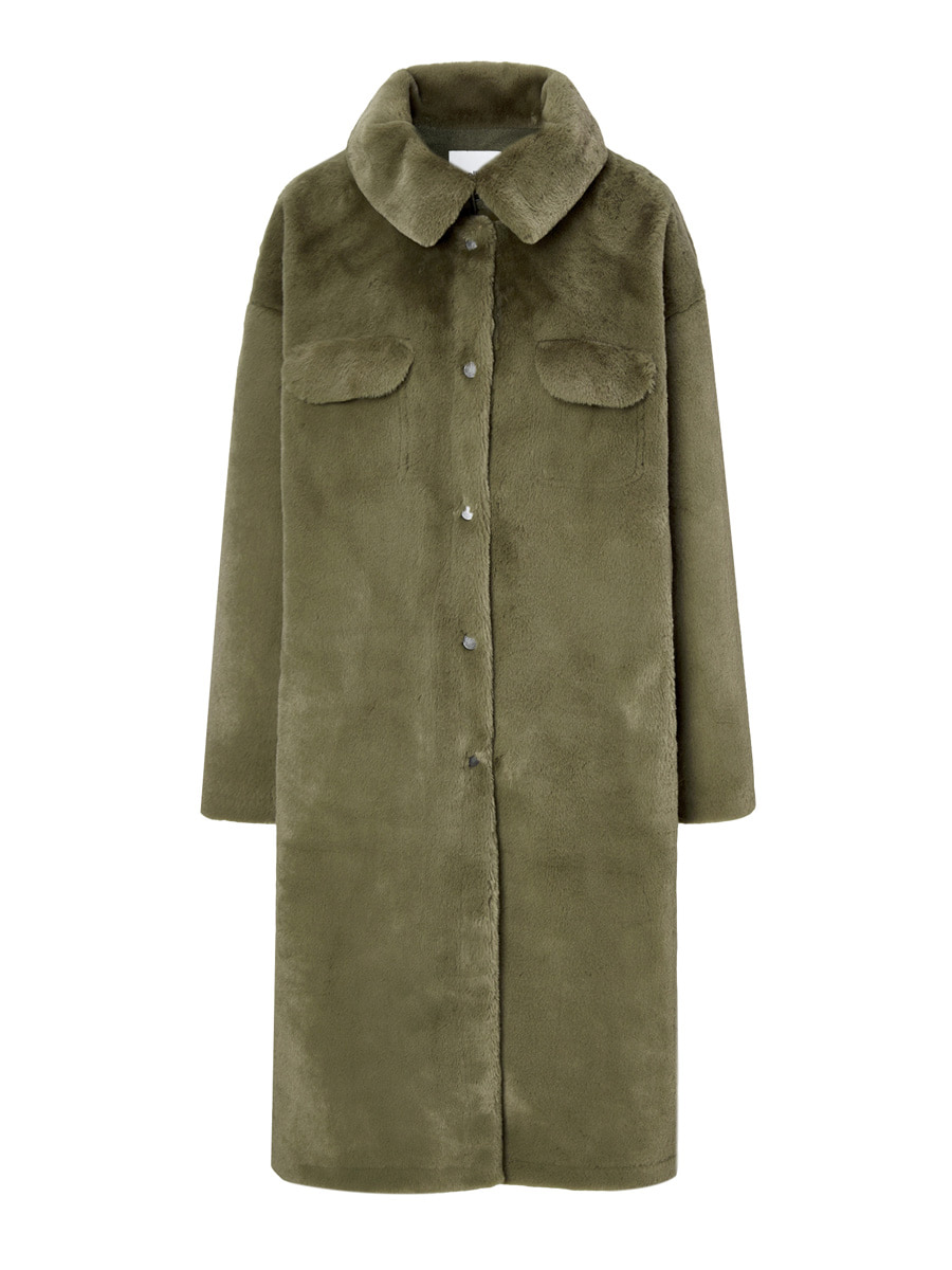 COCO collar long fur coat [olive]