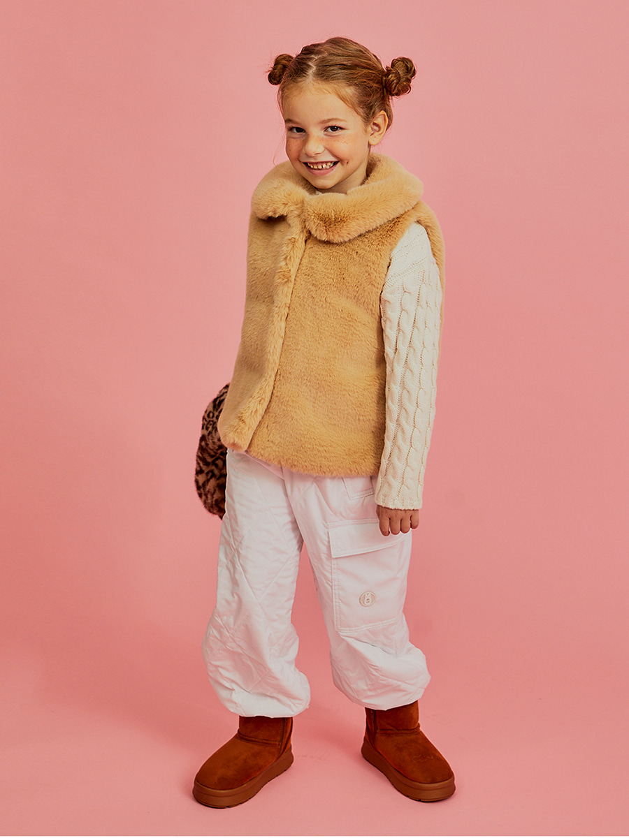 CARA collar eco fur kids vest [beige]