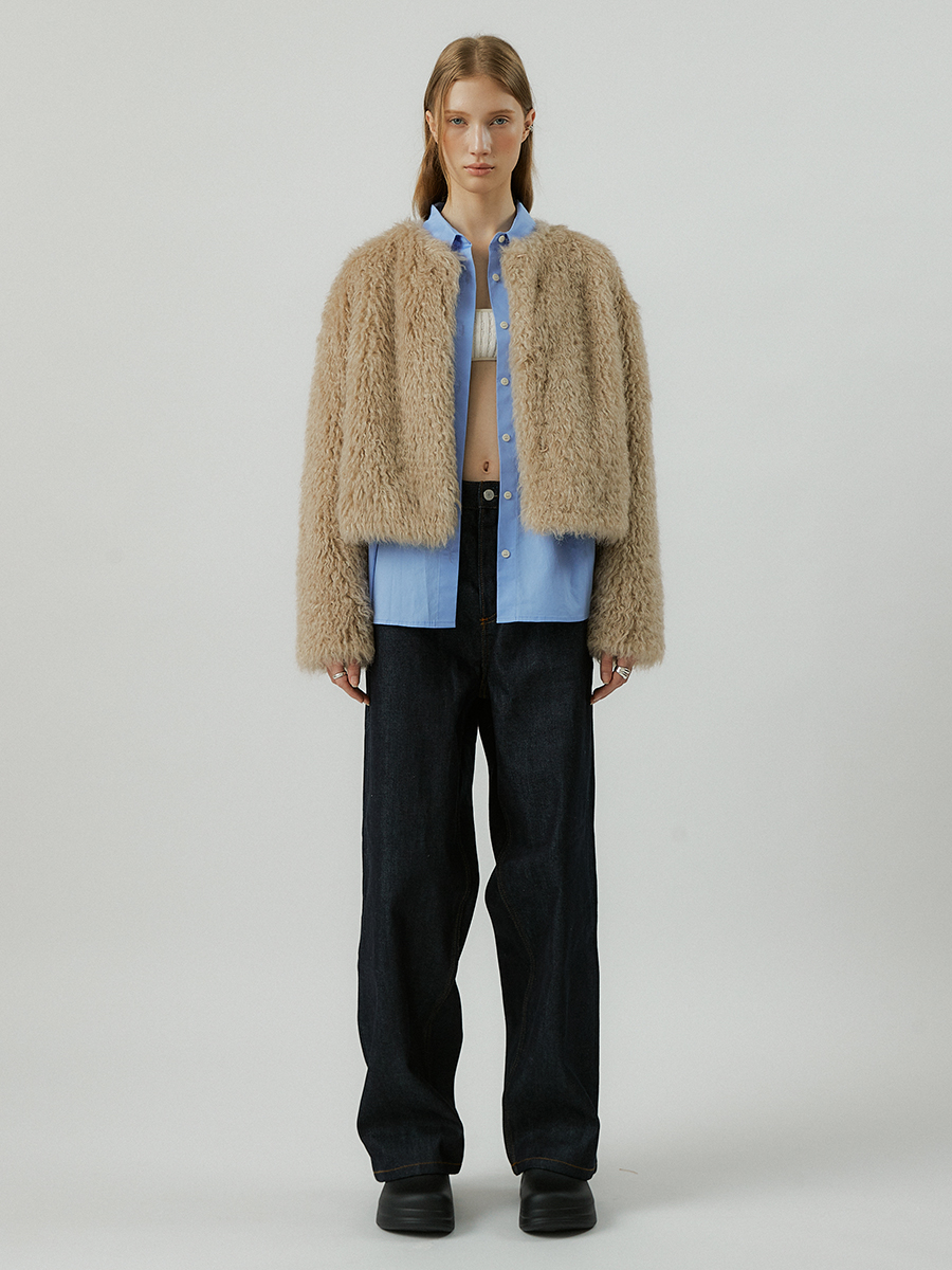 FLEECE curly fur jacket [beige]