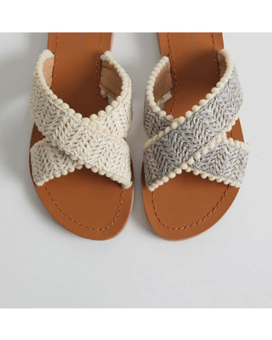 라탄 크로스 슬리퍼 shoes - 2color