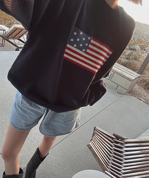 American Flag NY Round Oversized Fit Knitwear / 2 colors