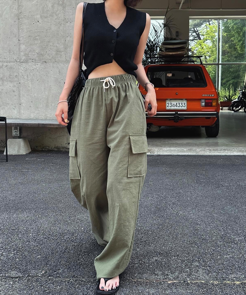 [Sold 9,000 sheets] Ice linen cargo banding pants / 5 colors