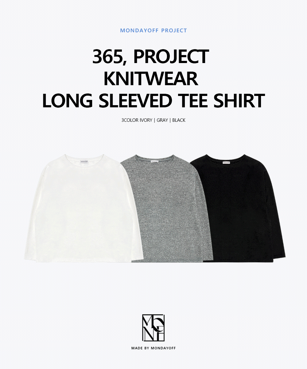 [MADE/当日発送] [起毛] 365、プロジェクト 厚手 ニット 長袖 Tシャツ / 3color