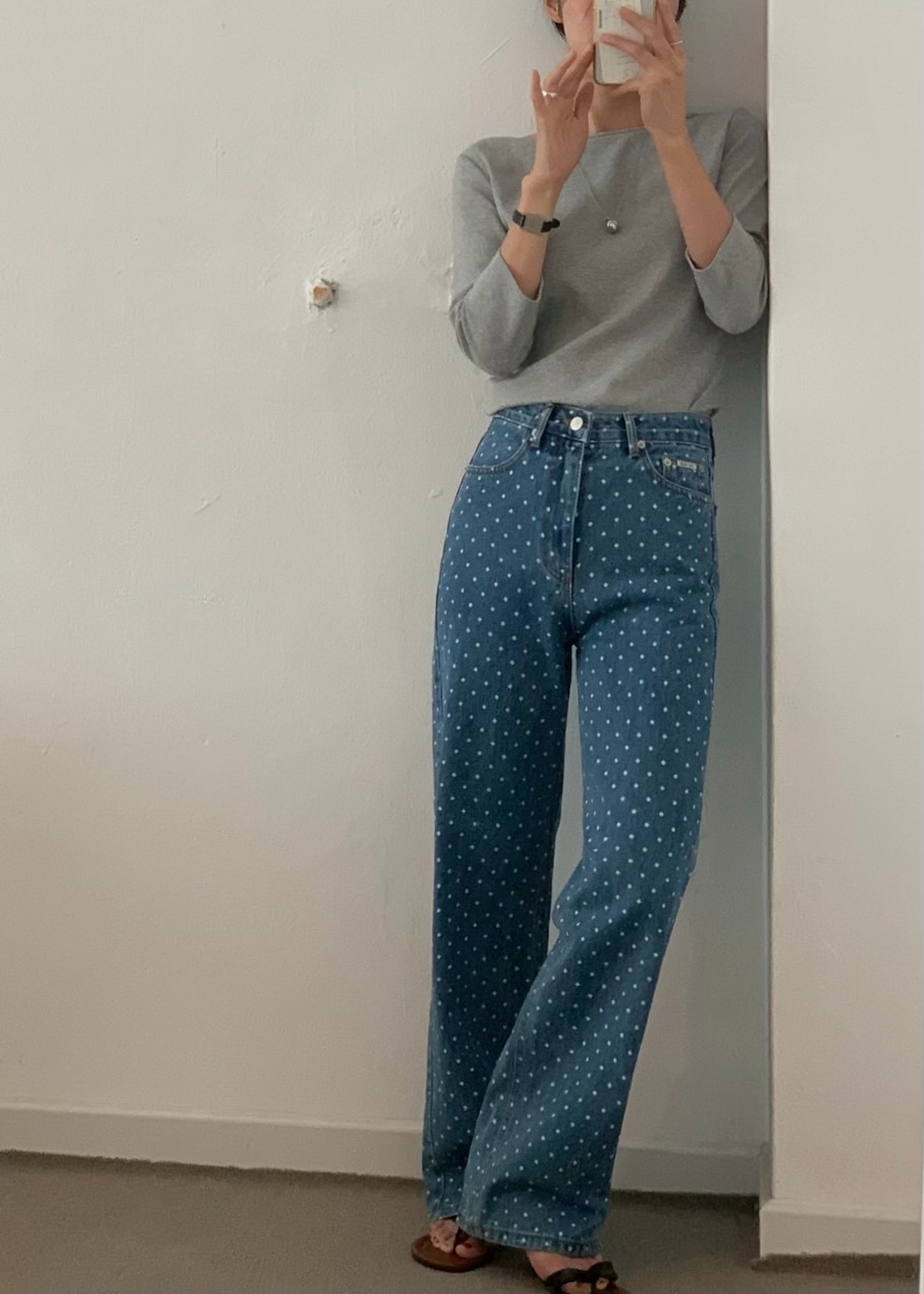 dot denim pants