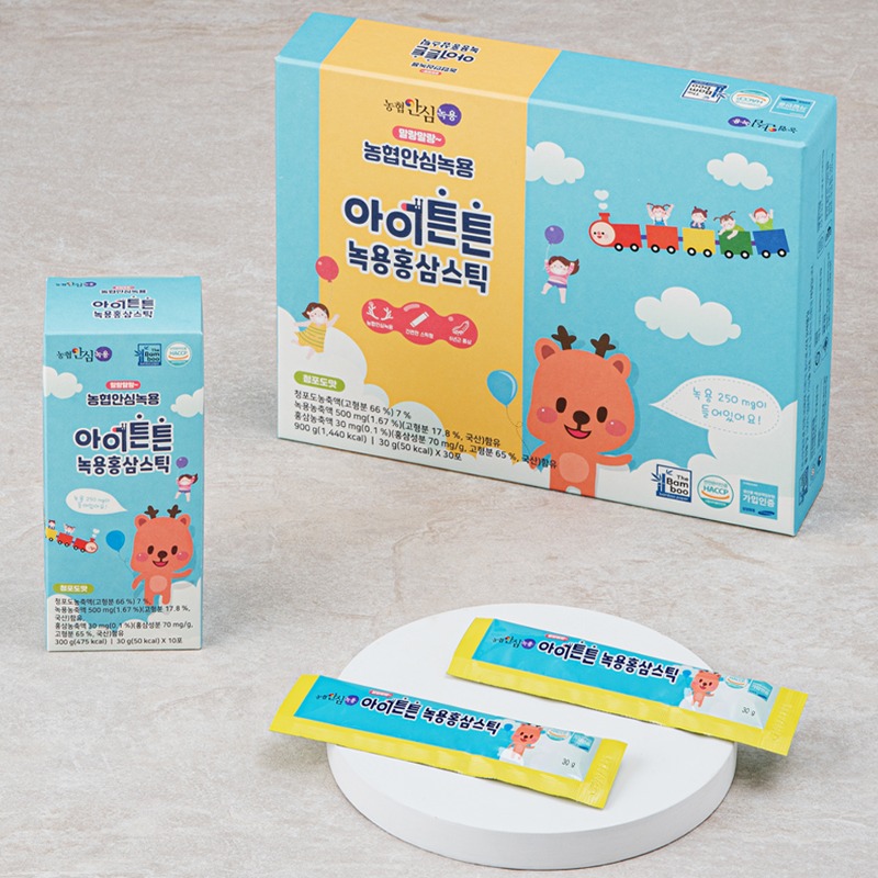 농협 라이블리 LYVLY, [농협안심녹용] 아이튼튼 녹용홍삼스틱 청포도맛 30g x 30포