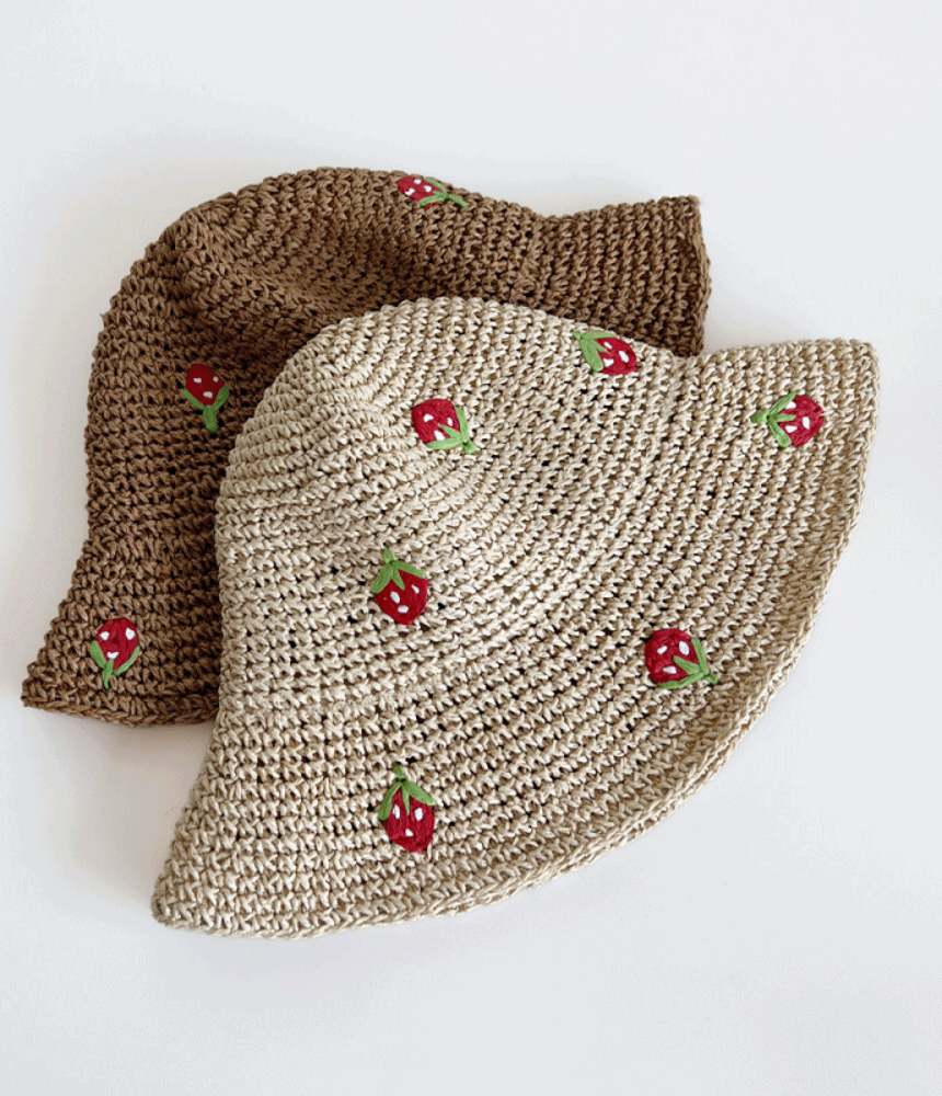 딸기 밀짚 버킷햇 라탄 라피아햇 벙거지 모자 - 모자상점