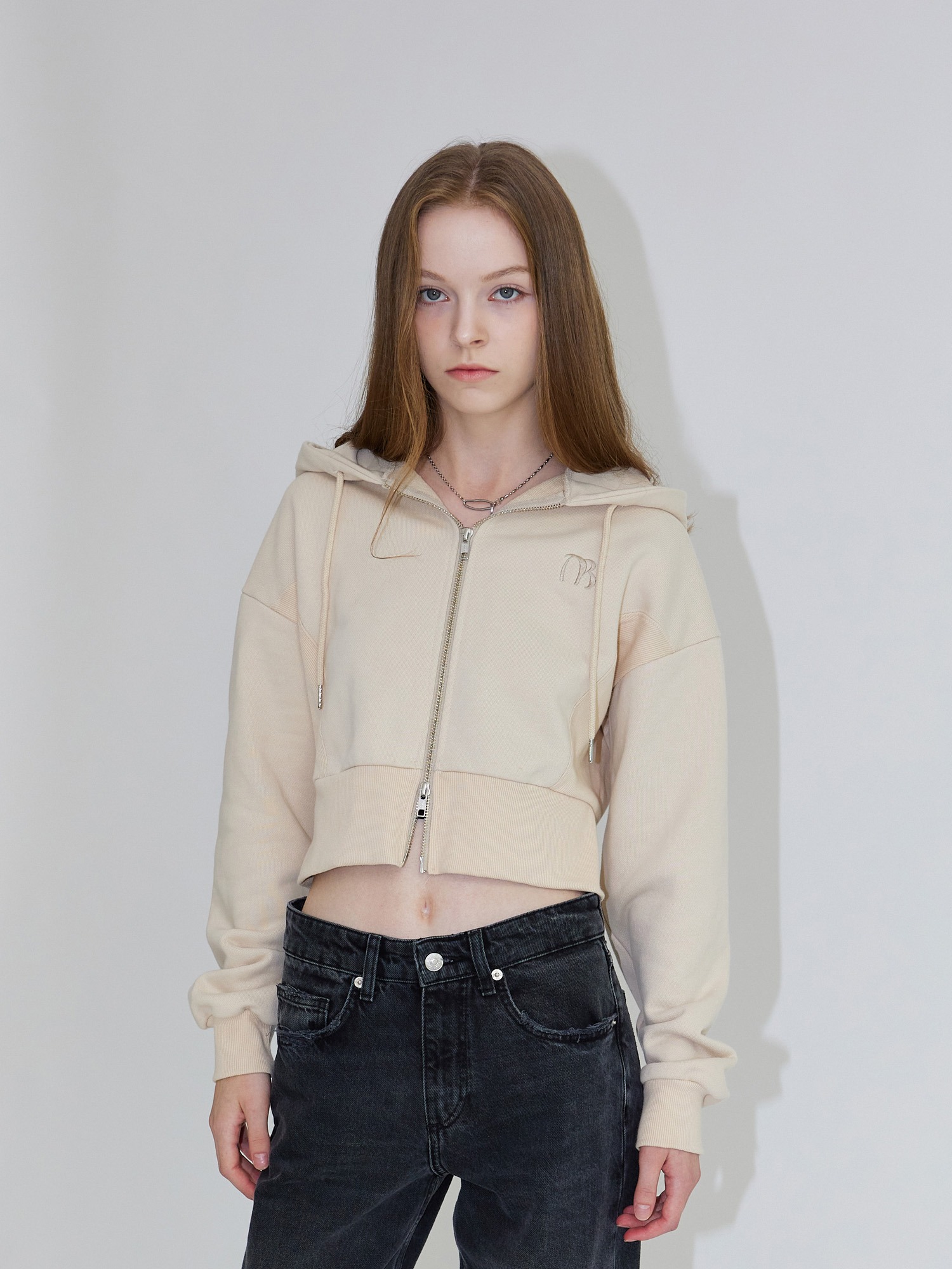 Crop hood zipup (beige)