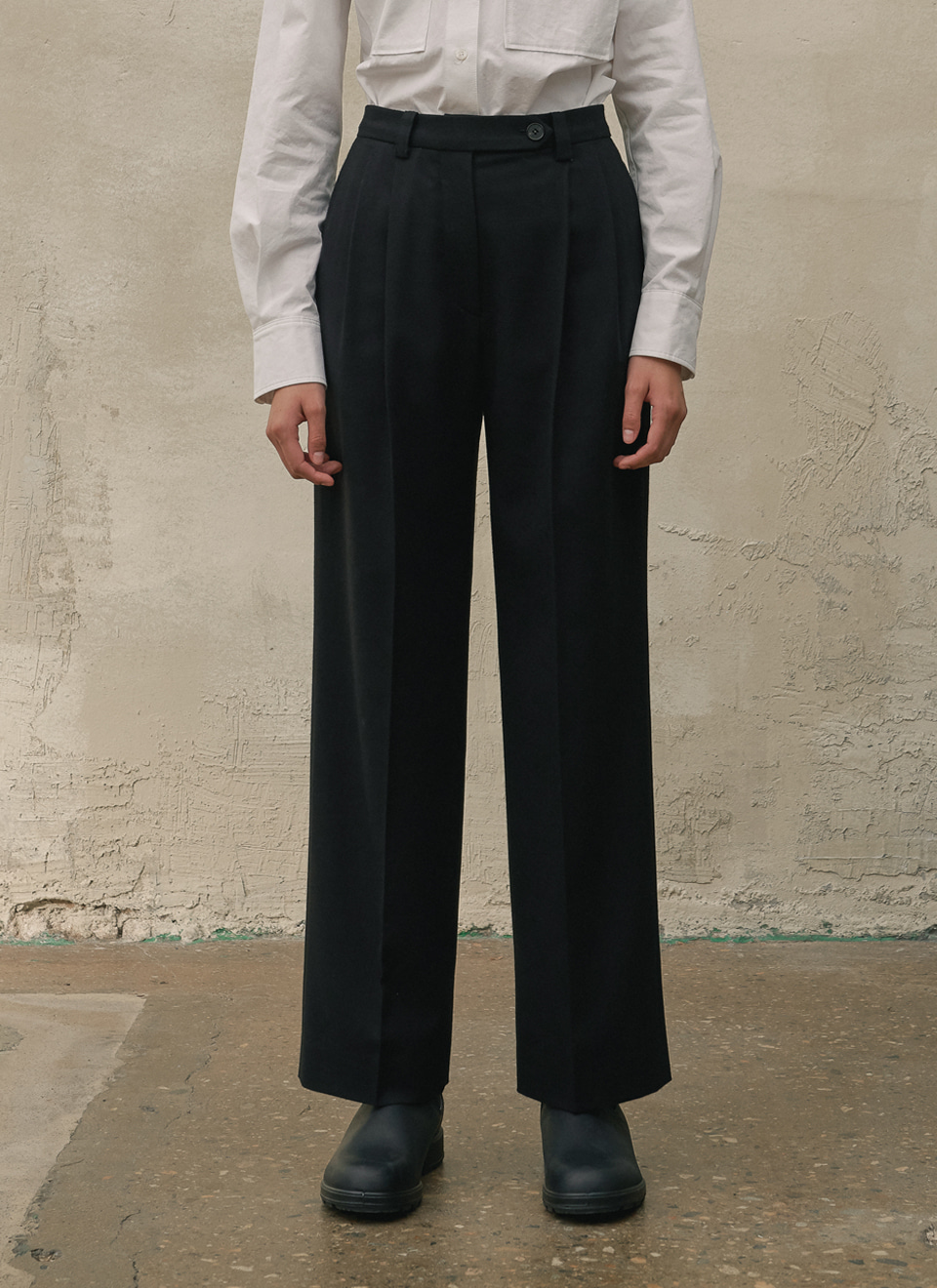 20 A/W DOUBLE PLEATED WOOL PANTS BLACK