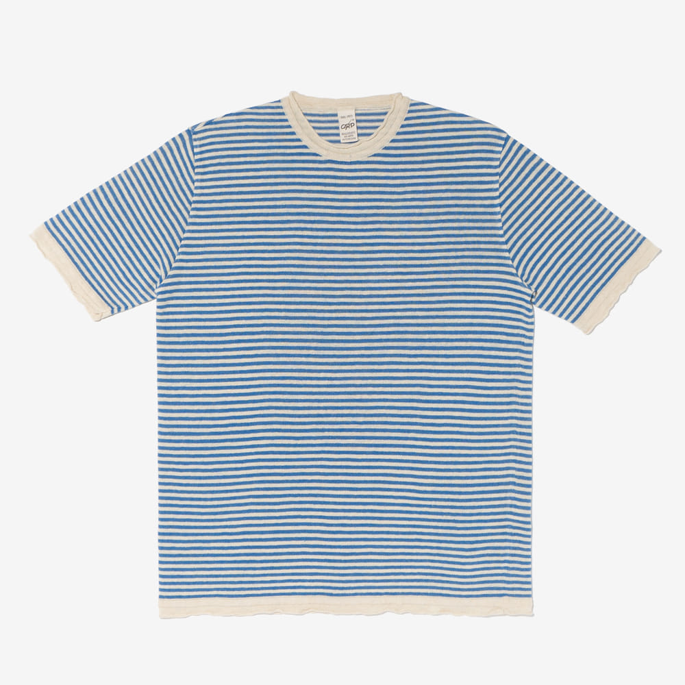 G.R.P - Short Sleeve Stripe Linen Crewneck (Ecru/Royal)