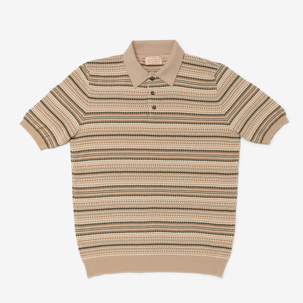 Casa Isaac - Spot Stripe Cotton Polo (Beige)