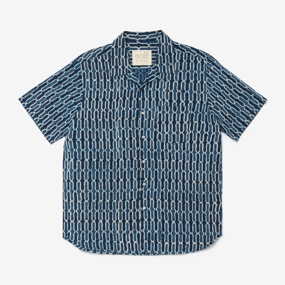 Kardo - LAMAR Regular Fit Camp Shirt (Block Print Indigo)