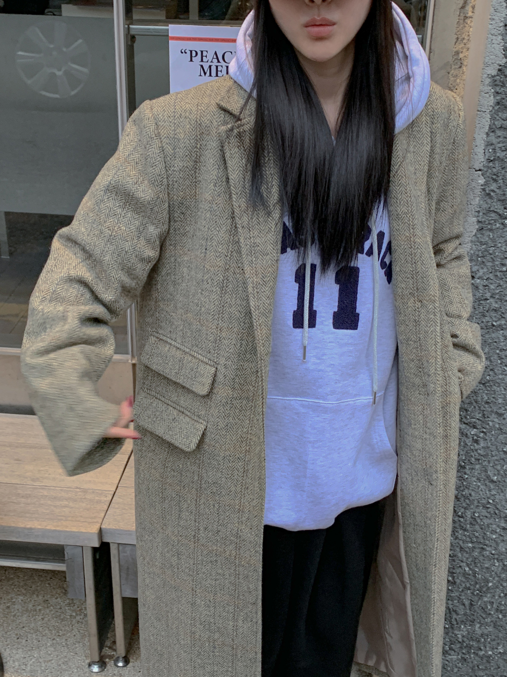 헤링본 싱글 롱코트 / 키작녀코트 오버핏코트 싱글코트 맥시코트 오버핏롱코트 체크코트 베이지코트 한겨울코트 어깨패드코트 울코트 맥시오버핏코트 슬림코트 해링본코트 상세 이미지 20