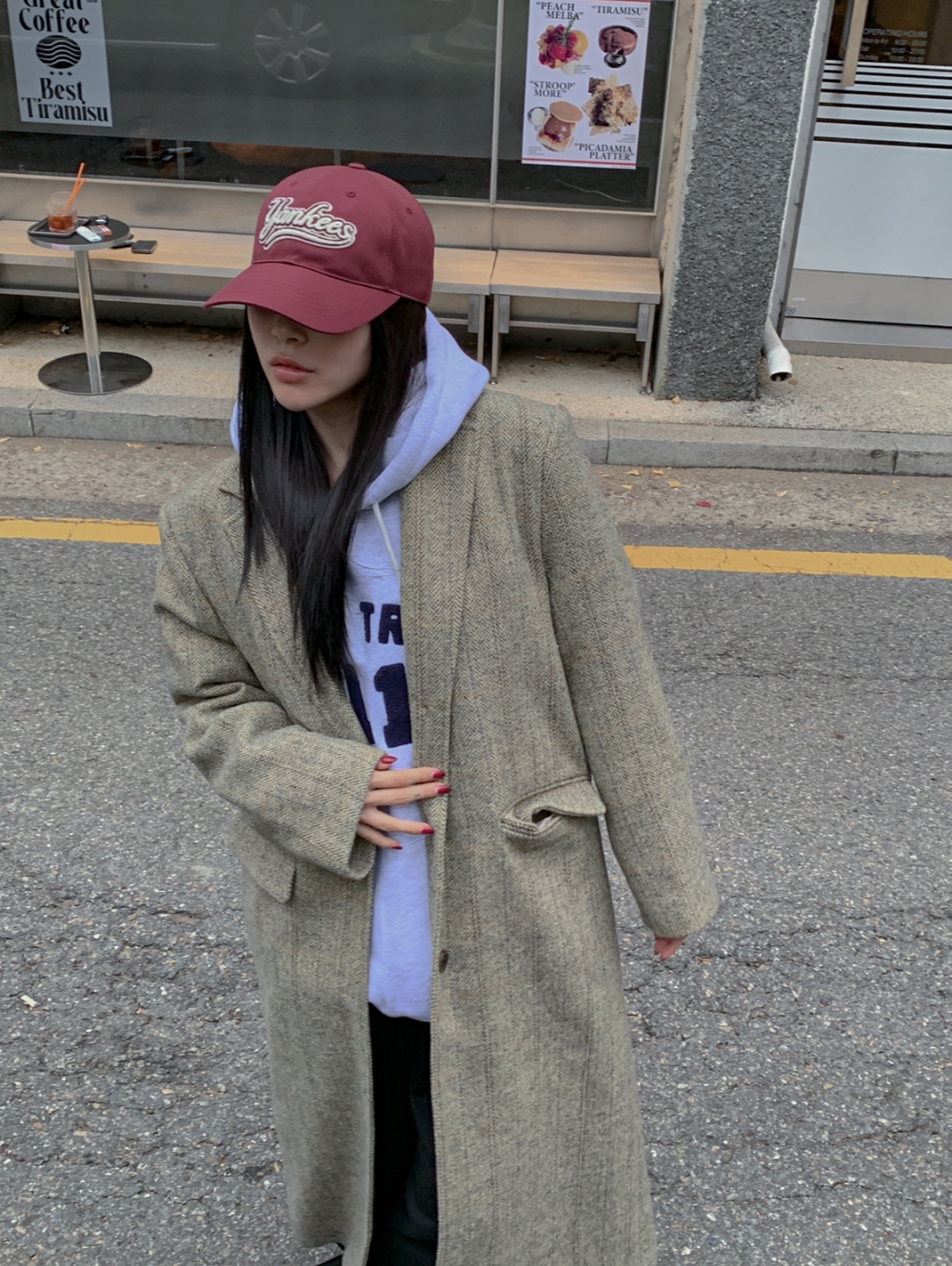 헤링본 싱글 롱코트 / 키작녀코트 오버핏코트 싱글코트 맥시코트 오버핏롱코트 체크코트 베이지코트 한겨울코트 어깨패드코트 울코트 맥시오버핏코트 슬림코트 해링본코트 상세 이미지 18