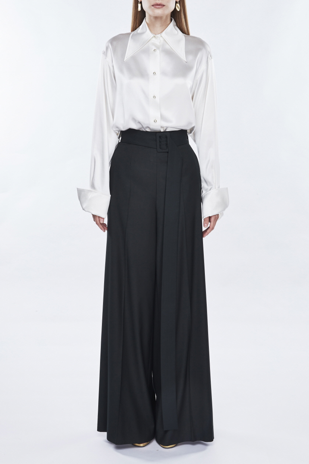 HIGH WAIST BELTED WIDE PANTS