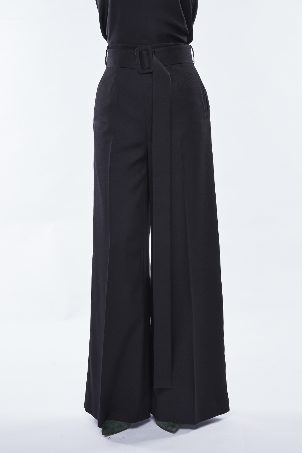 HIGH WAIST BELTED WIDE PANTS