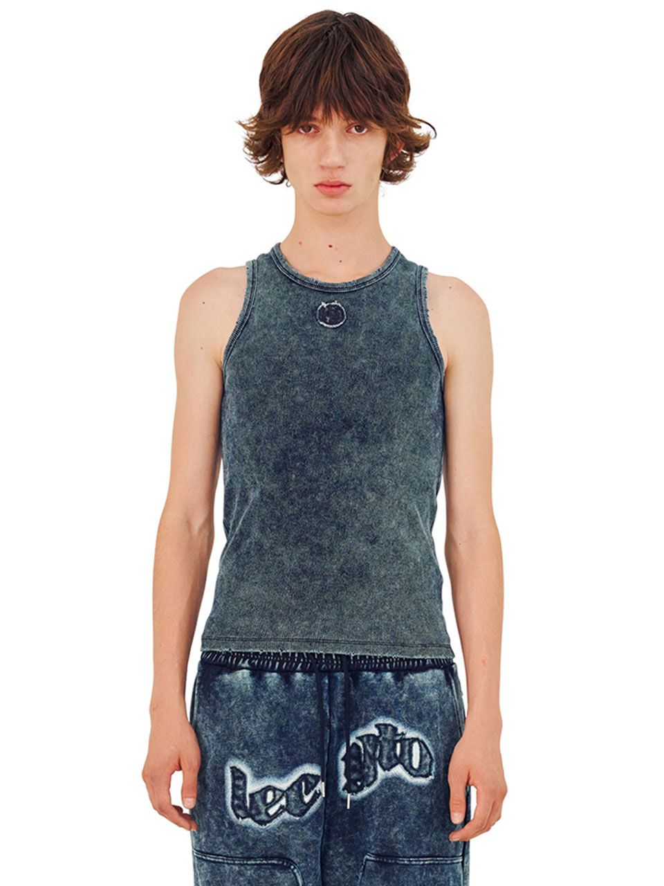 Stone Washed Ribbed Sleeveless - Blue